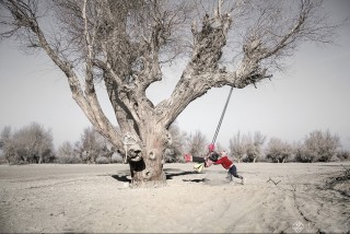 河南省-申云峰-沙漠里玩耍的孩子